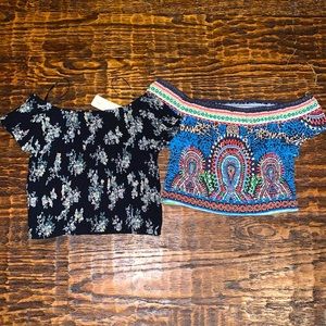 Flying Tomato & Japna Off the Shoulder Cropped Smock Tops
